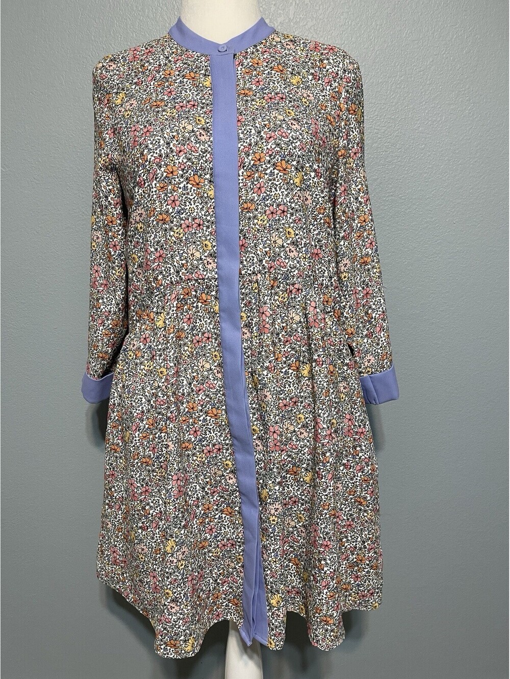 Tuckernuck Floral Mini Dress Purple Trim Button Front Grandmillennial Medium